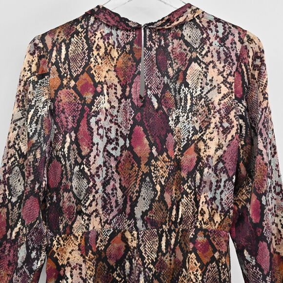 REBECCA TAYLOR Dress Womens Size 6‎ Silk Met Python Snake Print Purple Mob Wife - Picture 6 of 14